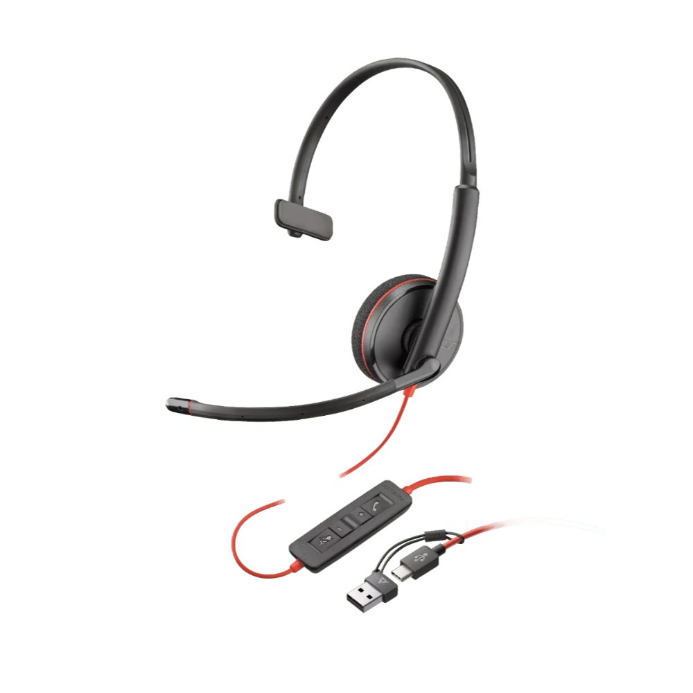 8X214A6-2 Poly Blackwire 3210 Monaural USB-C Headset +USB-C/A Adapter (Bulk) - Imagen 1
