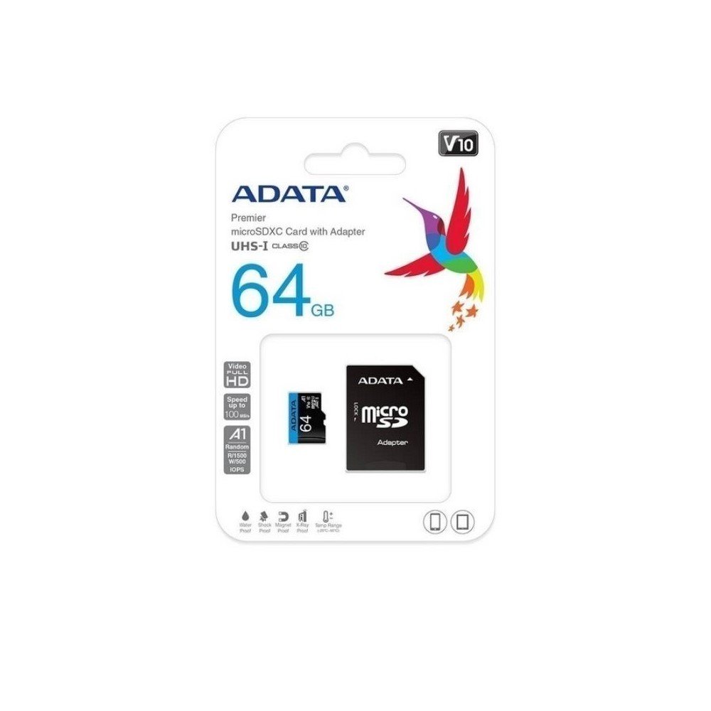 AUSDX64GUICL10A1-RA1 Micro SD ADATA 64GB + Adaptador Clase 10 - Imagen 1