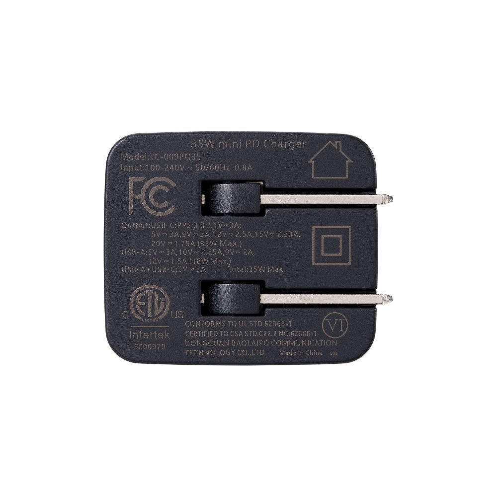 CHARGERU-0352-QCPDBK_1 CARGADOR 35W - 1PUERTOS USB TYPE C- 1 PUERTO USB TYPE A + NEGRO - Imagen 2