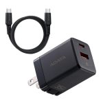 CARGADOR 35W NEGRO- 1 PUERTOS USB TYPE C- 1 PUERTO USB TYPE A + CABLE 1.5METROS TYPE C