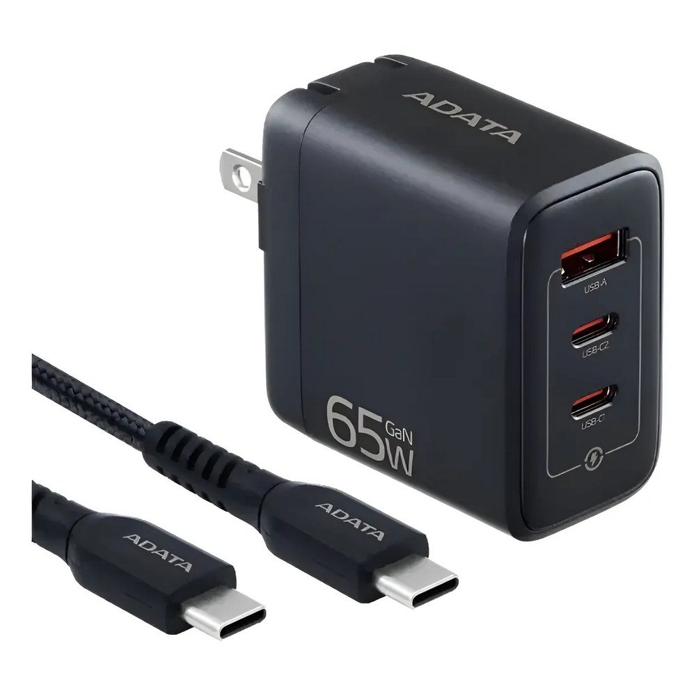 CHU-0653-QCPDBK-CCU2-200-3 CARGADOR 65W NEGRO - 2 PUERTOS USB TYPE C- 1 PUERTO USB TYPE A + CABLE 2METROS TYPE C - Imagen 1