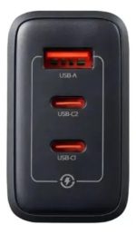 CARGADOR 65W NEGRO - 2 PUERTOS USB TYPE C- 1 PUERTO USB TYPE A + CABLE 2METROS TYPE C - Imagen 2