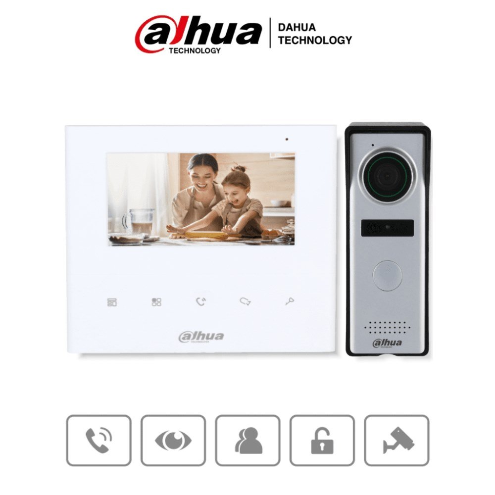 DHI-KTA04 Kit de videoportero analógico con monitor de 4.3 y botones táctiles. Incluye frente de calle con cámara de 1.3 MP, múltiples tonos de timbre personalizables, y función de apertura de puerta para mayor seguridad y comodidad - Imagen 1