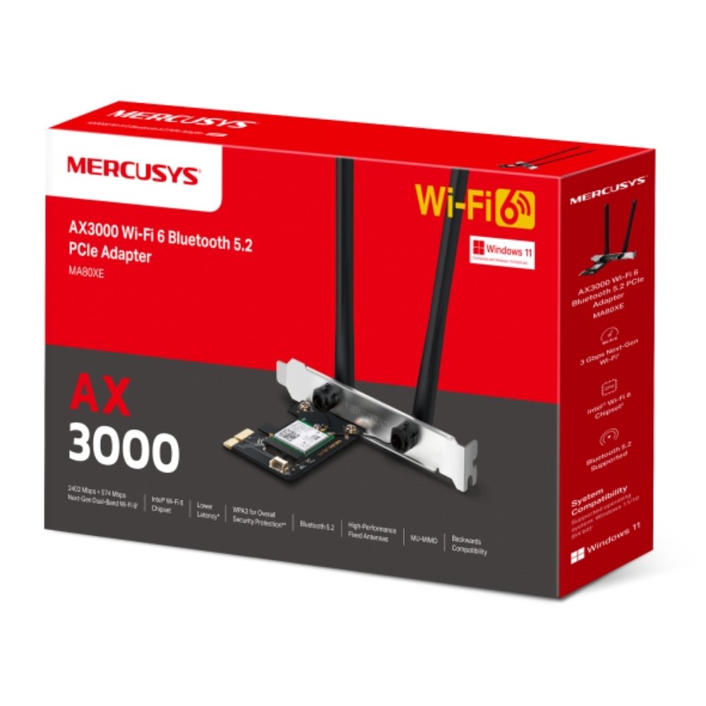MA80XE_1 Adaptador de red MERCUSYS PCIe AX3000 Wi-Fi 6 Bluetooth 5.2 - Imagen 2