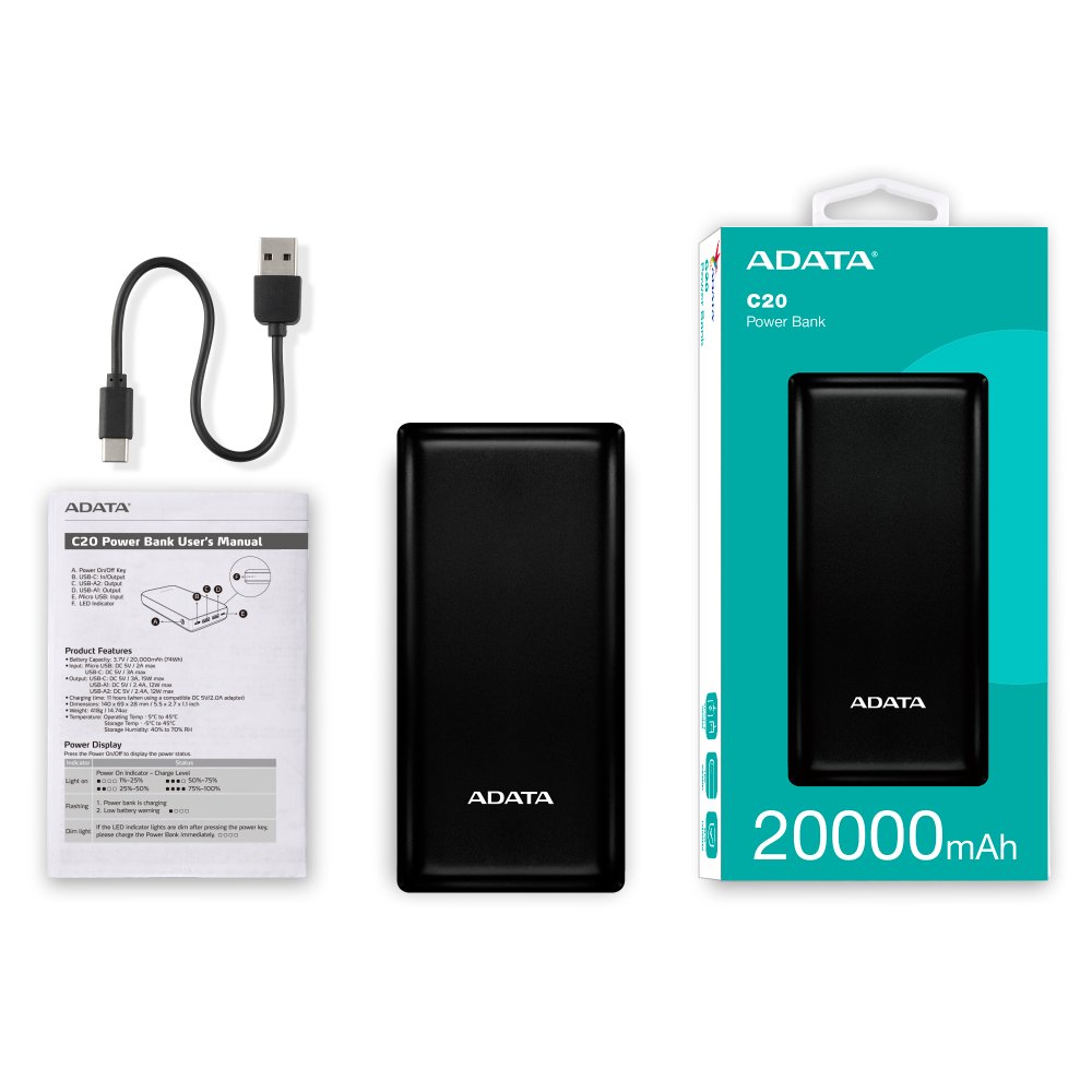 PBC20-BK_2 Power Bank 20000mAh negra  /2 puertos USB + 1 Puerto Tipo C entrada y Salida + 1 puerto de entrada  micro usb - Imagen 3
