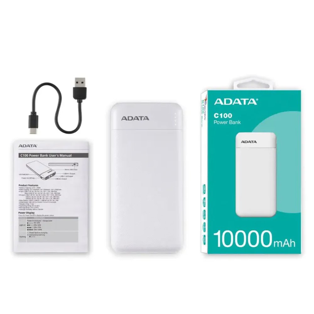 PC100-14WH_2 Power Bank 10000mAh Blanca /2 puertos USB + 1 Puerto Tipo C entrada y Salida + 1 puerto de entrada micro usb - Imagen 3